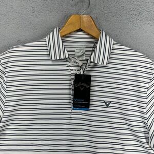 Callaway Opti-Dri Mens Golf Polo Shirt Medium White Grey Striped Golfing NEW